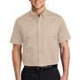 Port Authority Mens Easy Care Wrinkle Resistant Short Sleeve Button Down Shirt w/ Pocket - Stone Brown
