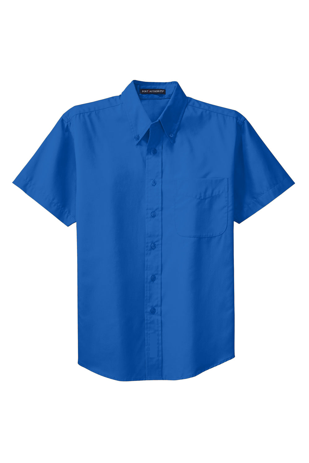 Port Authority S508/TLS508 Mens Easy Care Wrinkle Resistant Short Sleeve Button Down Shirt w/ Pocket Strong Blue Flat Front