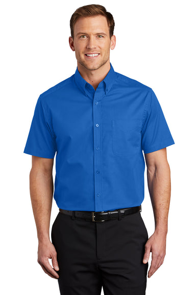 Port Authority S508/TLS508 Mens Easy Care Wrinkle Resistant Short Sleeve Button Down Shirt w/ Pocket Strong Blue Front