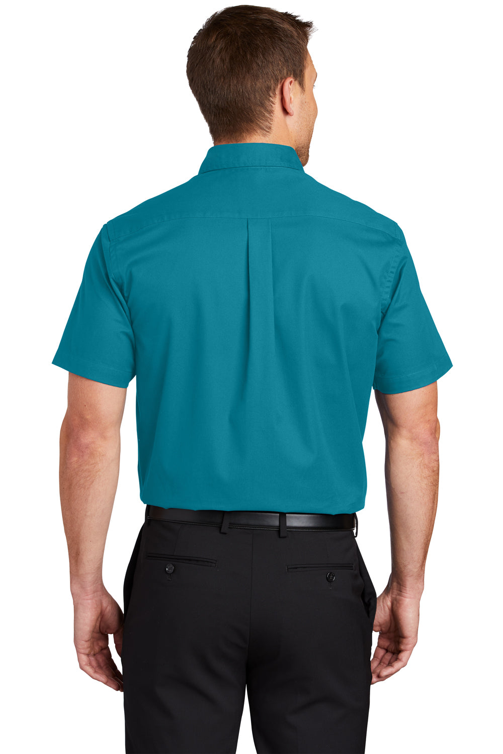 Port Authority S508/TLS508 Mens Easy Care Wrinkle Resistant Short Sleeve Button Down Shirt w/ Pocket Teal Green Back