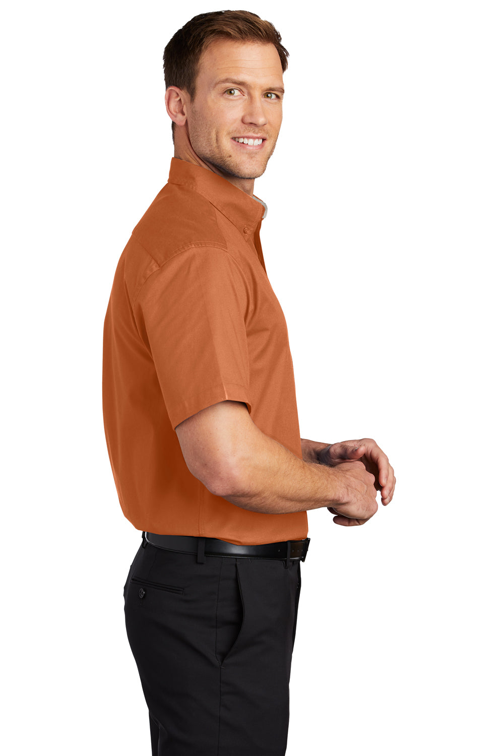Port Authority S508/TLS508 Mens Easy Care Wrinkle Resistant Short Sleeve Button Down Shirt w/ Pocket Texas Orange Side