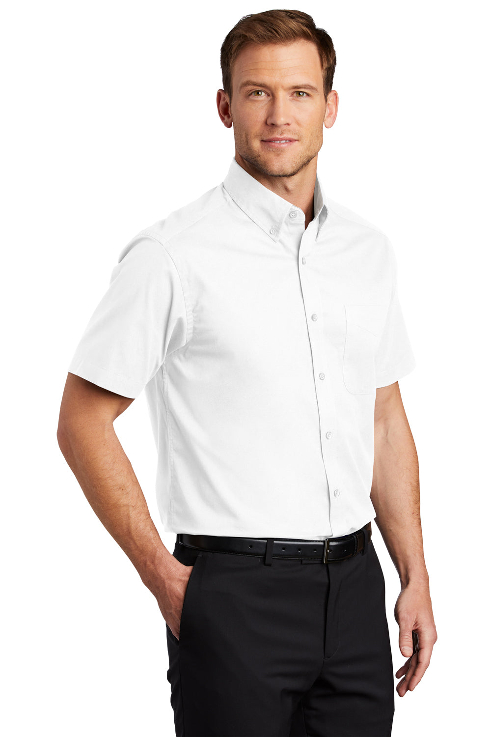 Port Authority S508/TLS508 Mens Easy Care Wrinkle Resistant Short Sleeve Button Down Shirt w/ Pocket White 3Q
