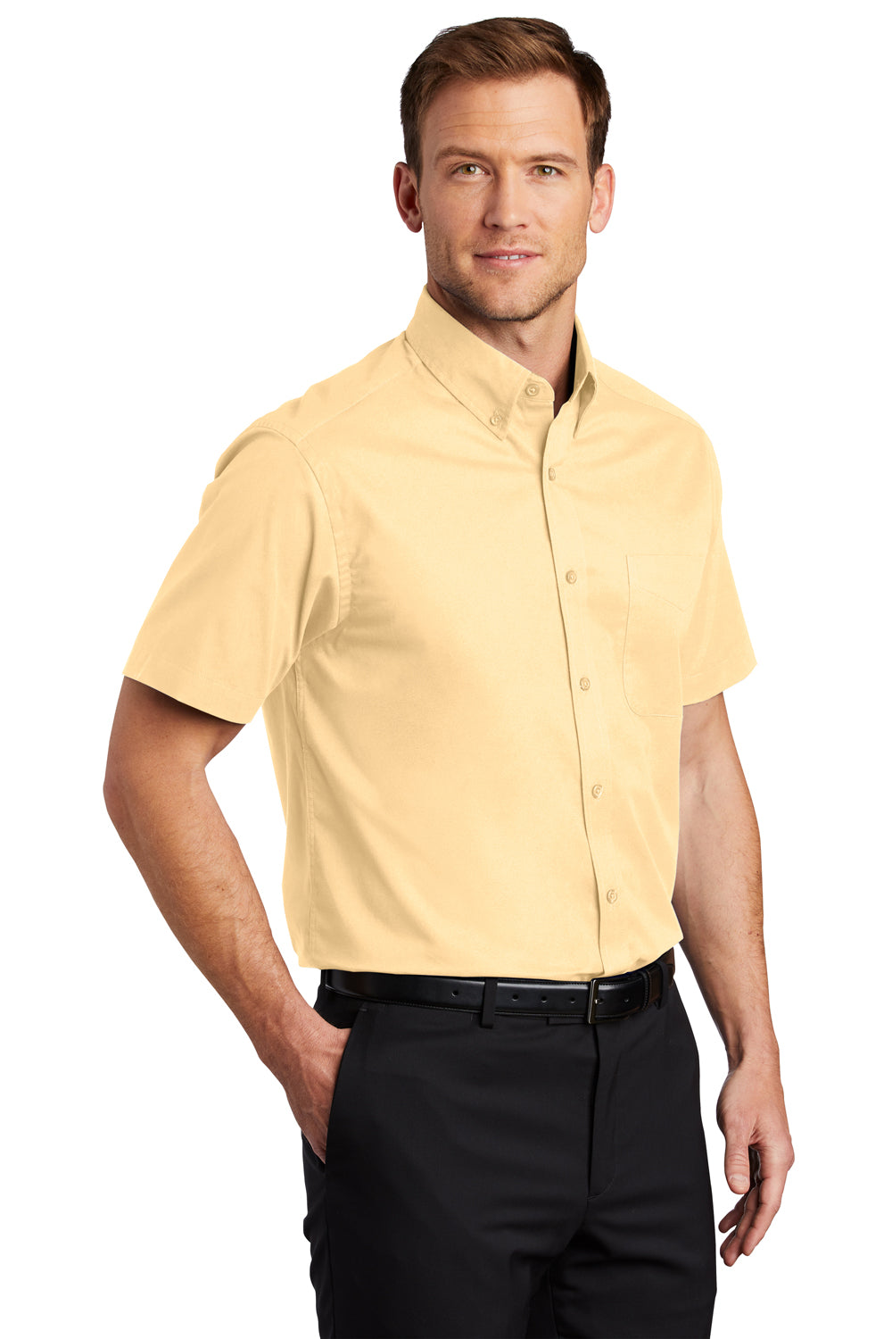 Port Authority S508/TLS508 Mens Easy Care Wrinkle Resistant Short Sleeve Button Down Shirt w/ Pocket Yellow 3Q