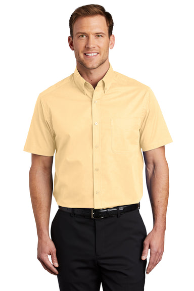 Port Authority S508/TLS508 Mens Easy Care Wrinkle Resistant Short Sleeve Button Down Shirt w/ Pocket Yellow Front