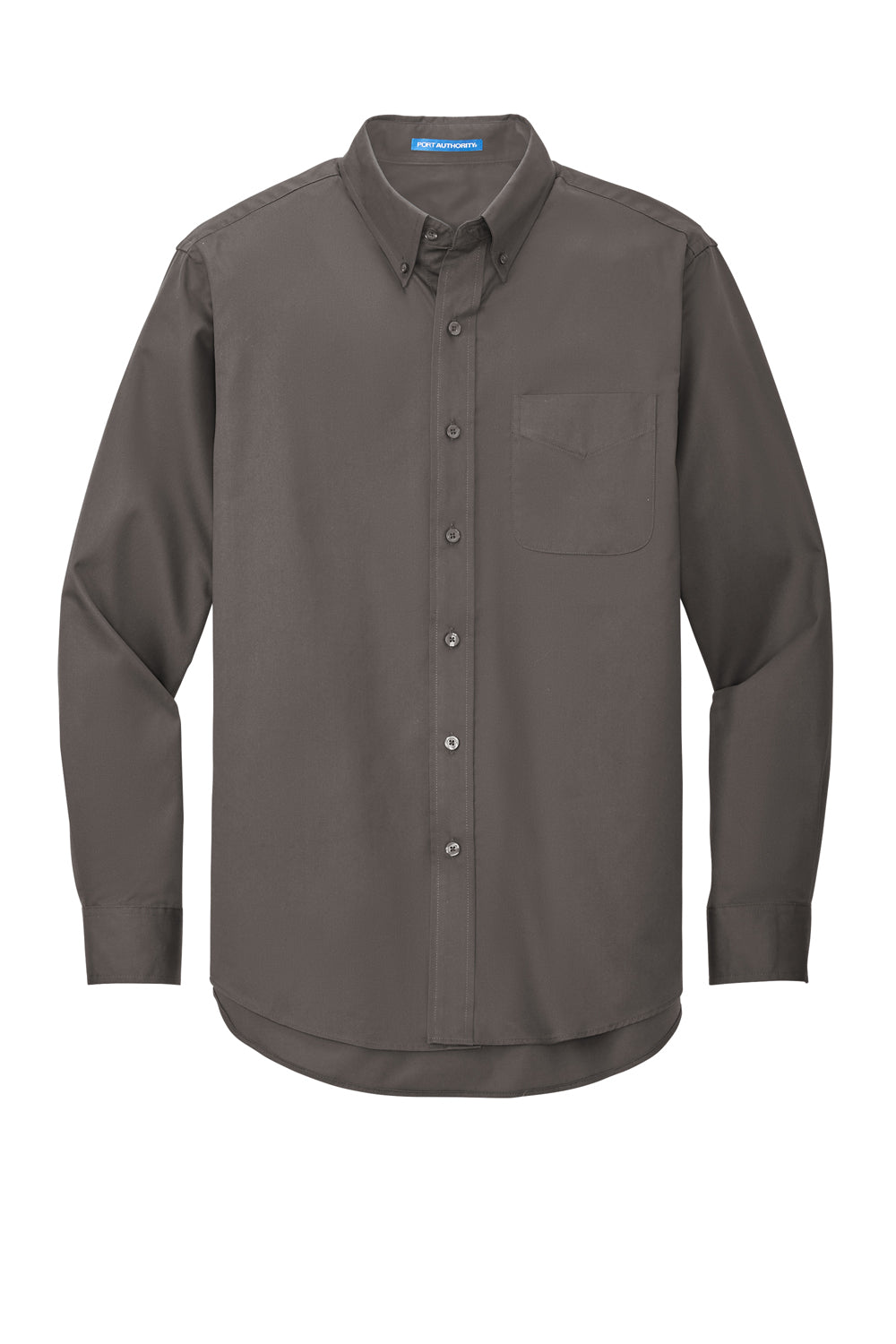 Port Authority S608/TLS608/S608ES Mens Easy Care Wrinkle Resistant Long Sleeve Button Down Shirt w/ Pocket Bark Brown Flat Front