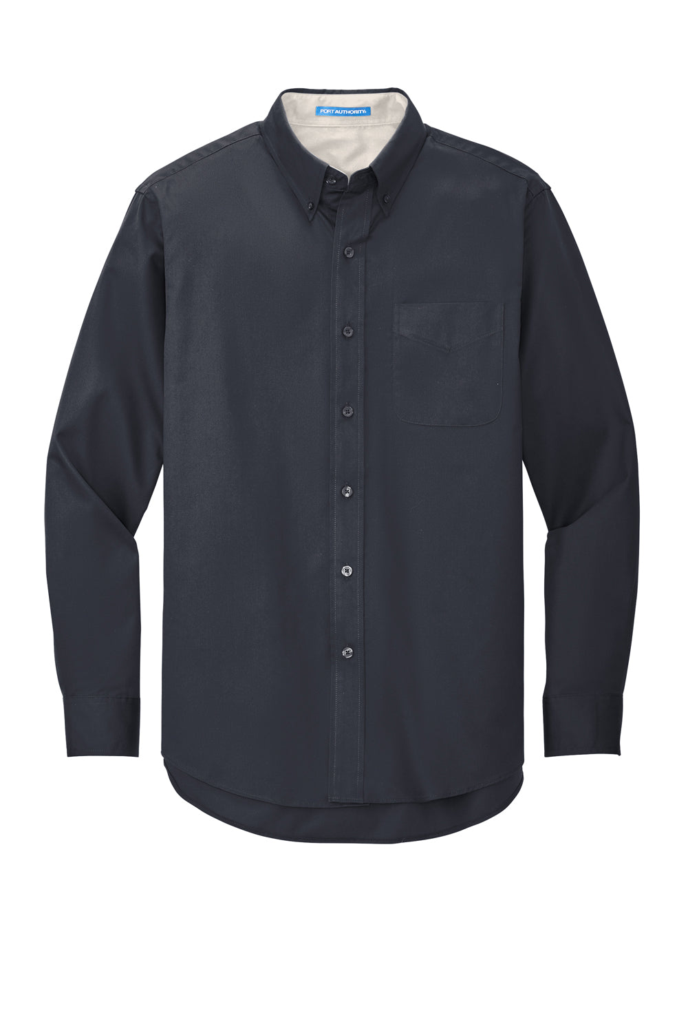 Port Authority S608/TLS608/S608ES Mens Easy Care Wrinkle Resistant Long Sleeve Button Down Shirt w/ Pocket Classic Navy Blue Flat Front