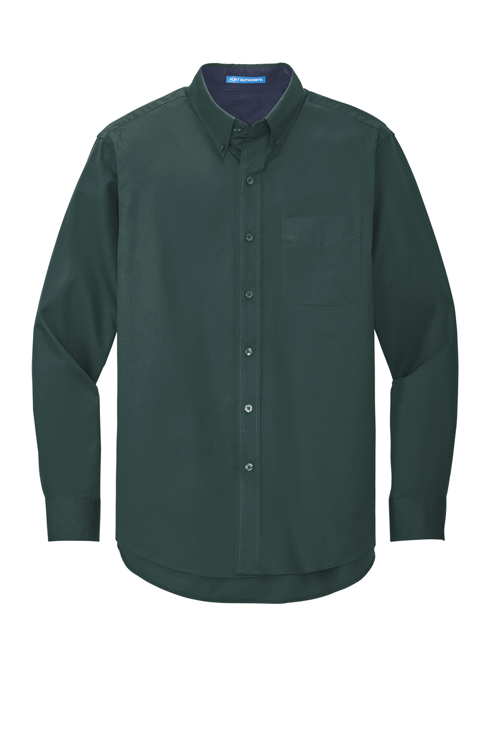 Port Authority S608/TLS608/S608ES Mens Easy Care Wrinkle Resistant Long Sleeve Button Down Shirt w/ Pocket Dark Green Flat Front