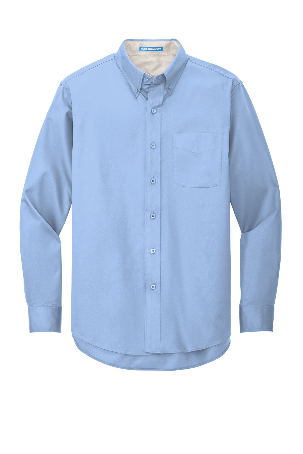 Port Authority S608/TLS608/S608ES Mens Easy Care Wrinkle Resistant Long Sleeve Button Down Shirt w/ Pocket Light Blue Flat Front
