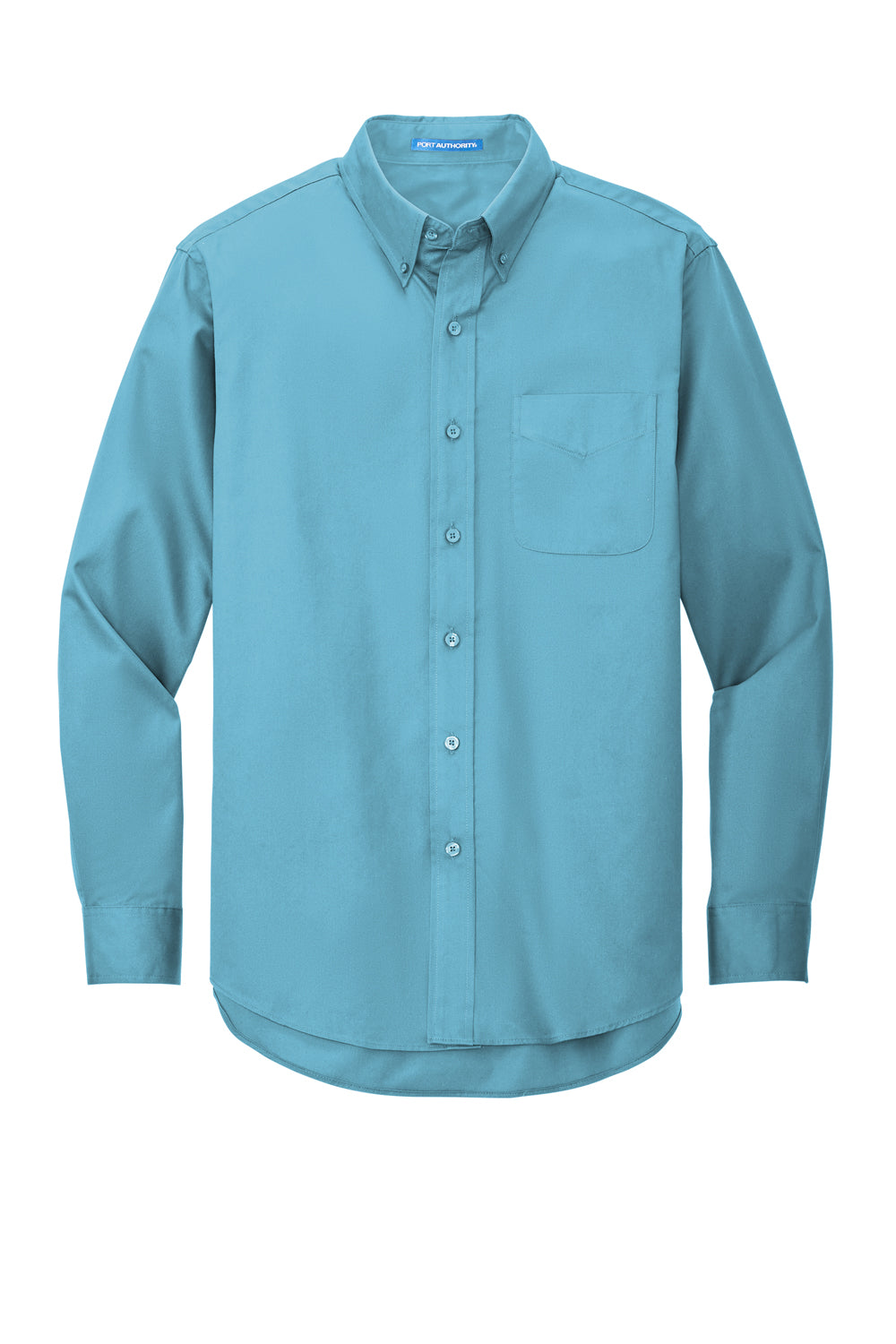 Port Authority S608/TLS608/S608ES Mens Easy Care Wrinkle Resistant Long Sleeve Button Down Shirt w/ Pocket Maui Blue Flat Front