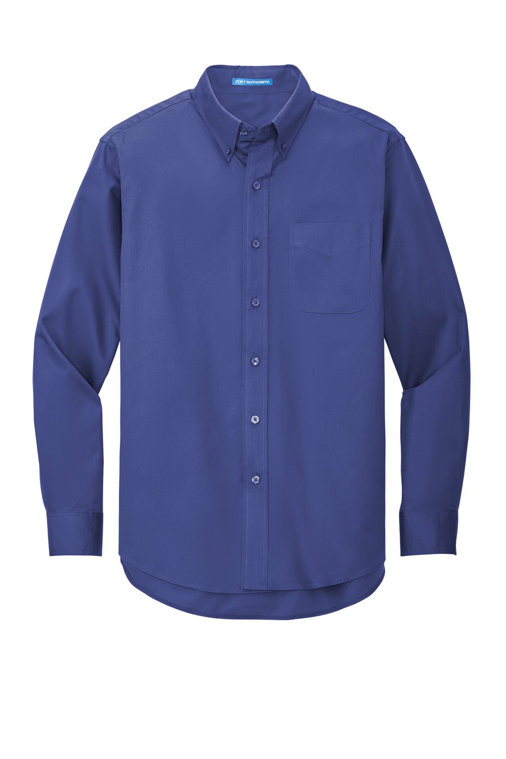Port Authority S608/TLS608/S608ES Mens Easy Care Wrinkle Resistant Long Sleeve Button Down Shirt w/ Pocket Mediterranean Blue Flat Front