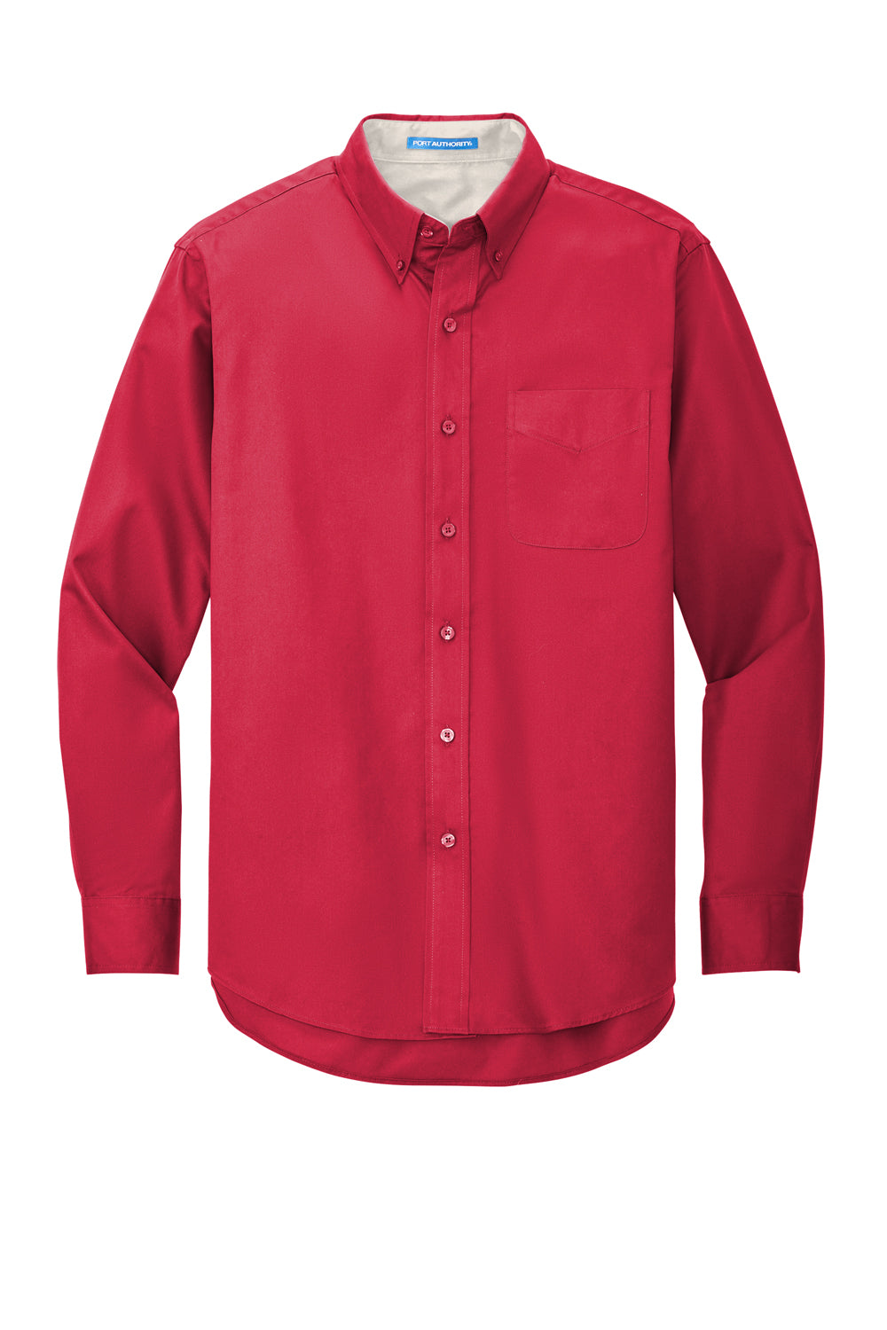 Port Authority S608/TLS608/S608ES Mens Easy Care Wrinkle Resistant Long Sleeve Button Down Shirt w/ Pocket Red Flat Front