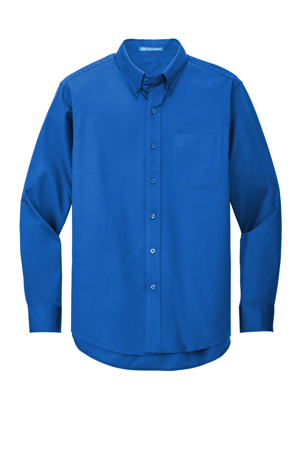 Port Authority S608/TLS608/S608ES Mens Easy Care Wrinkle Resistant Long Sleeve Button Down Shirt w/ Pocket Strong Blue Flat Front