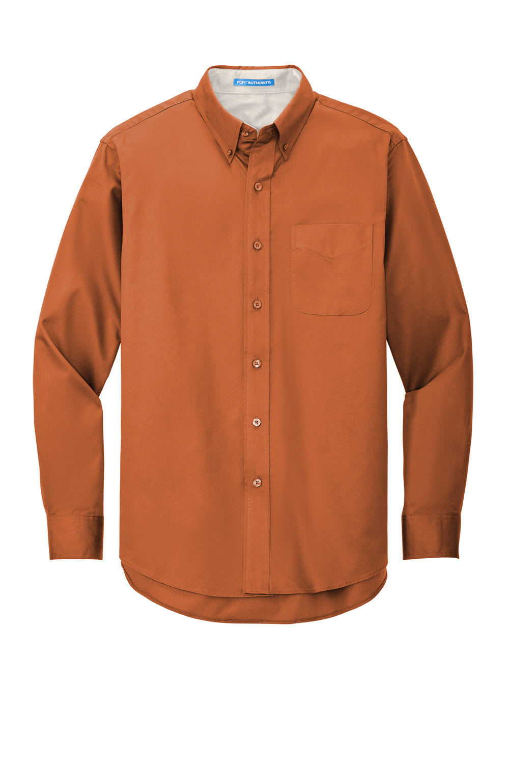 Port Authority S608/TLS608/S608ES Mens Easy Care Wrinkle Resistant Long Sleeve Button Down Shirt w/ Pocket Texas Orange Flat Front