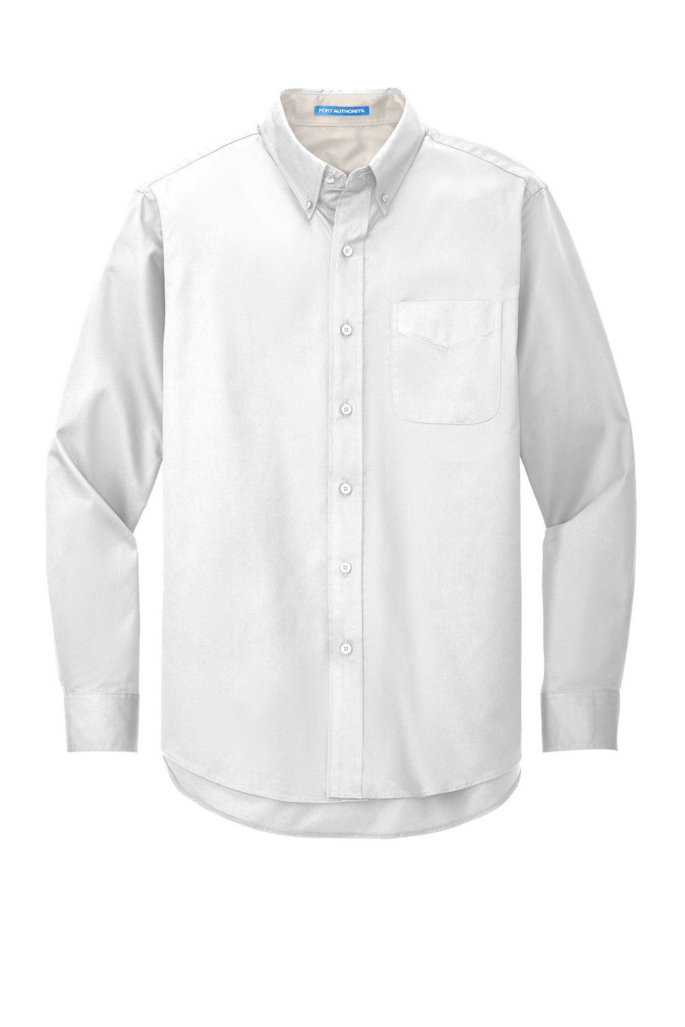 Port Authority S608/TLS608/S608ES Mens Easy Care Wrinkle Resistant Long Sleeve Button Down Shirt w/ Pocket White Flat Front
