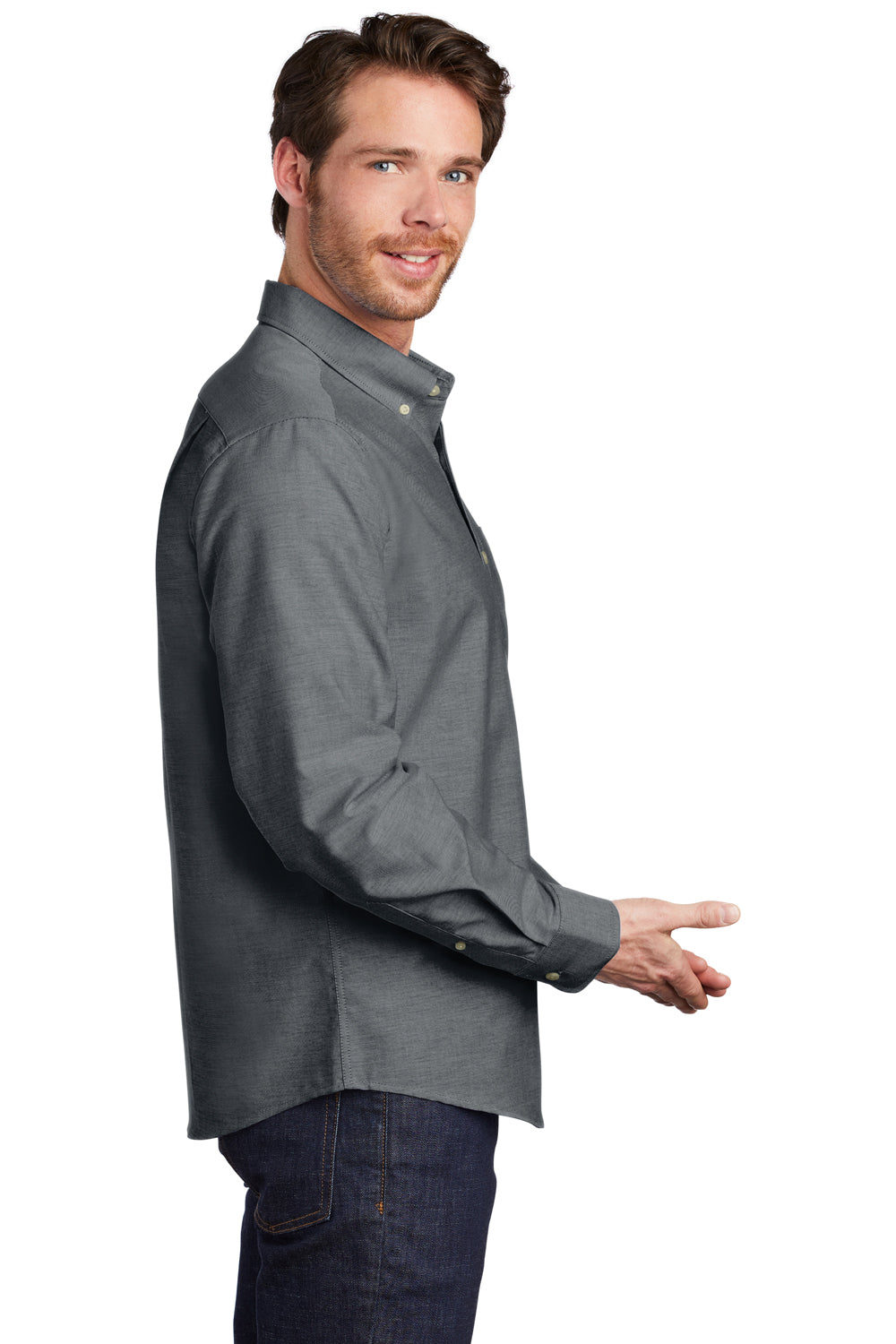 Port Authority Mens SuperPro Long Sleeve Button Down Shirt Black Side