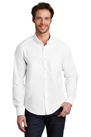 Port Authority Mens SuperPro Long Sleeve Button Down Shirt White Front