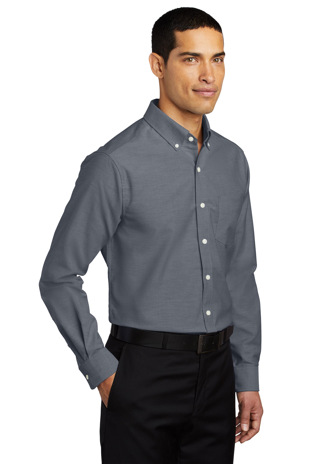 Port Authority S658/TS658 SuperPro Oxford Wrinkle Resistant Long Sleeve Button Down Shirt w/ Pocket Black 3Q