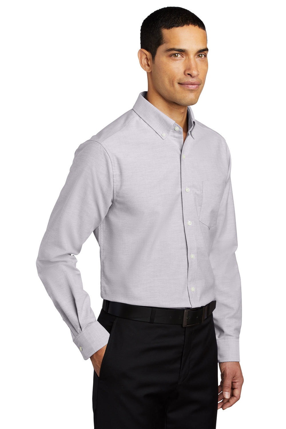 Port Authority S658/TS658 SuperPro Oxford Wrinkle Resistant Long Sleeve Button Down Shirt w/ Pocket Gusty Grey 3Q