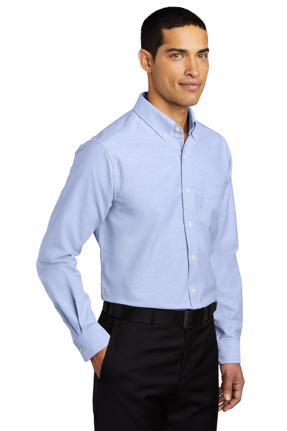 Port Authority S658/TS658 SuperPro Oxford Wrinkle Resistant Long Sleeve Button Down Shirt w/ Pocket Oxford Blue 3Q