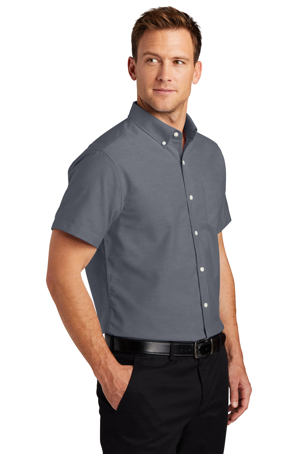 Port Authority S659 SuperPro Oxford Wrinkle Resistant Short Sleeve Button Down Shirt w/ Pocket Black 3Q