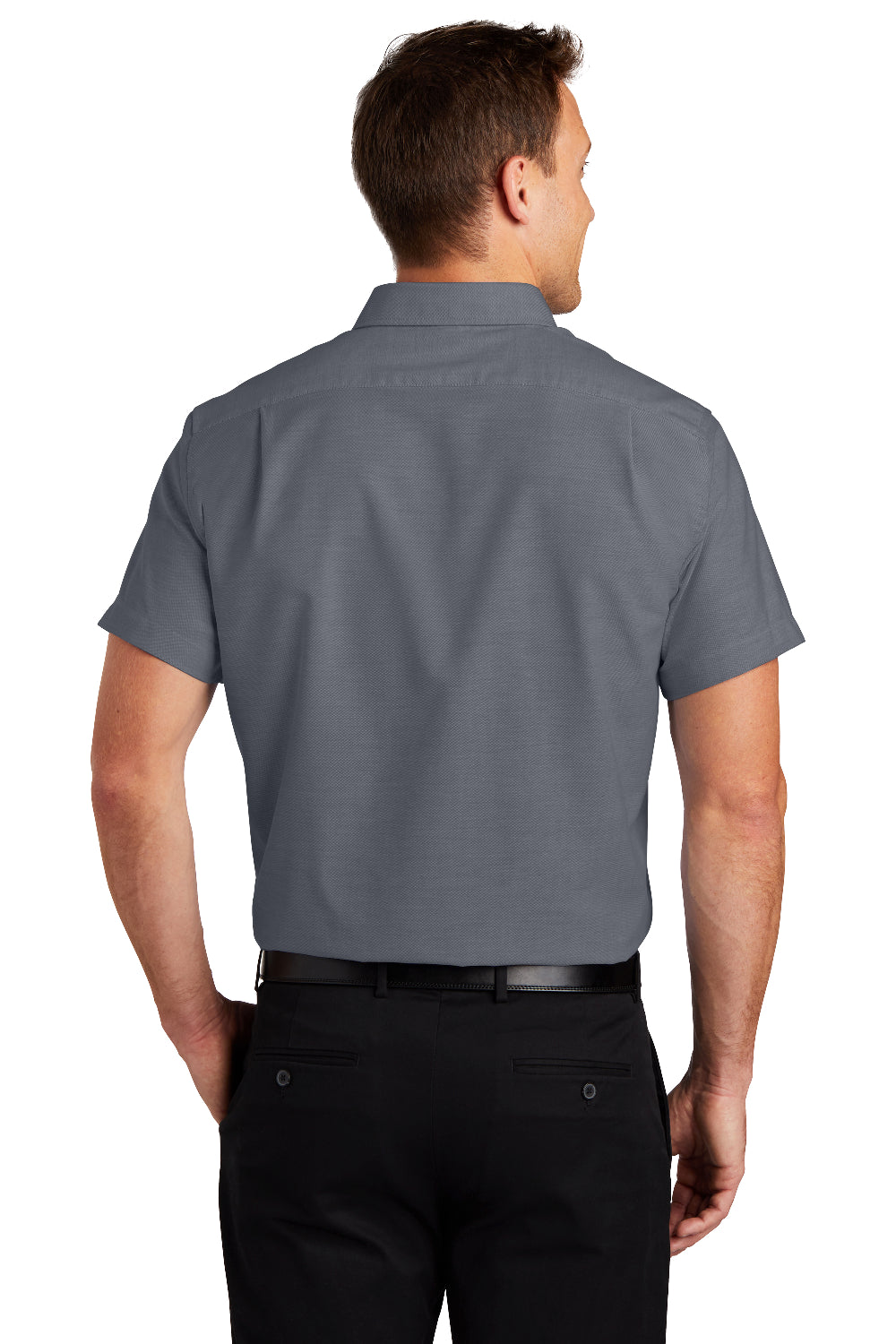 Port Authority S659 Mens SuperPro Oxford Wrinkle Resistant Short Sleeve Button Down Shirt w/ Pocket Black Back