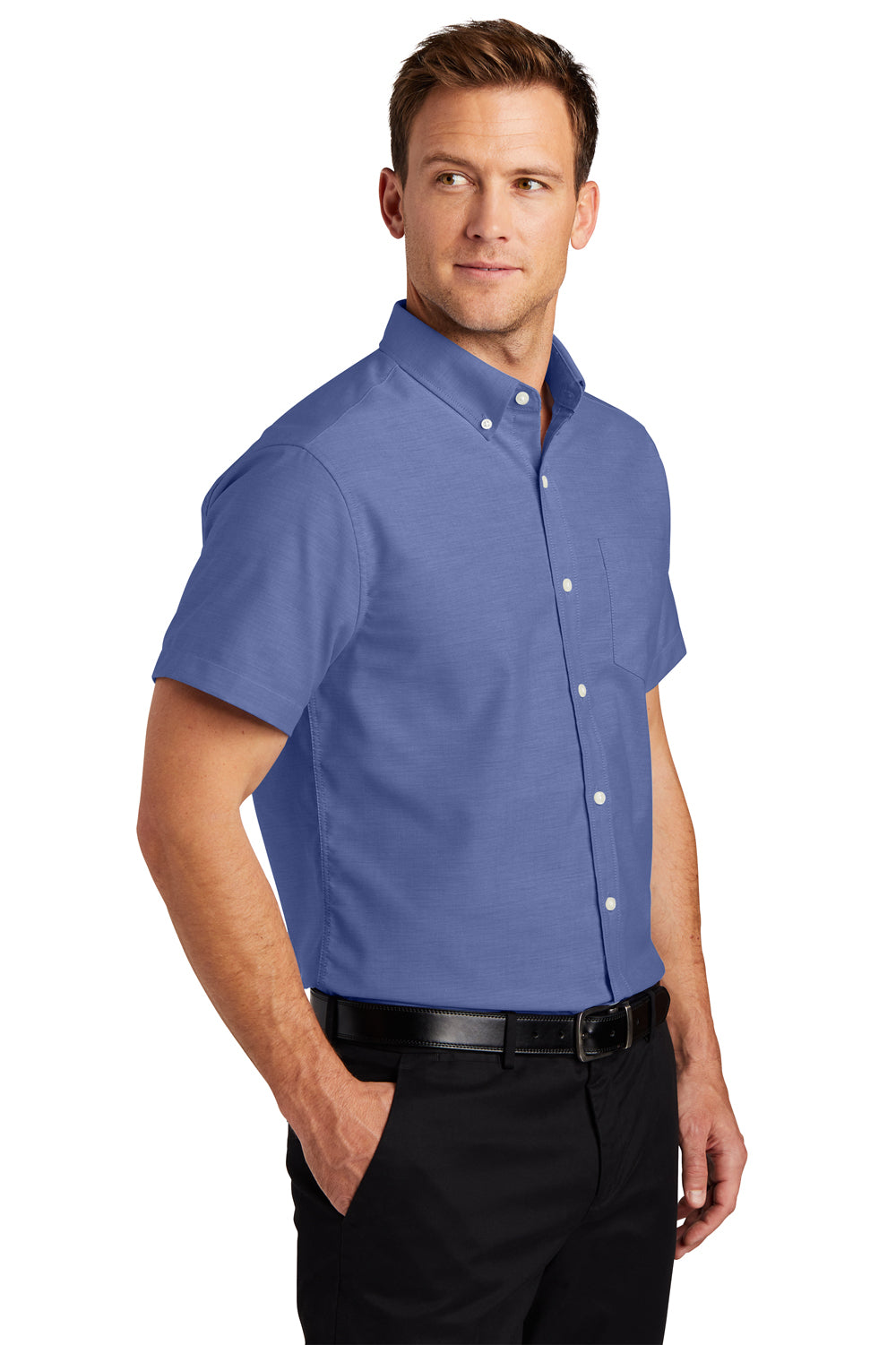 Port Authority S659 SuperPro Oxford Wrinkle Resistant Short Sleeve Button Down Shirt w/ Pocket Navy Blue 3Q
