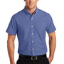 Port Authority Mens SuperPro Oxford Wrinkle Resistant Short Sleeve Button Down Shirt w/ Pocket - Navy Blue