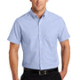 Port Authority Mens SuperPro Oxford Wrinkle Resistant Short Sleeve Button Down Shirt w/ Pocket - Oxford Blue