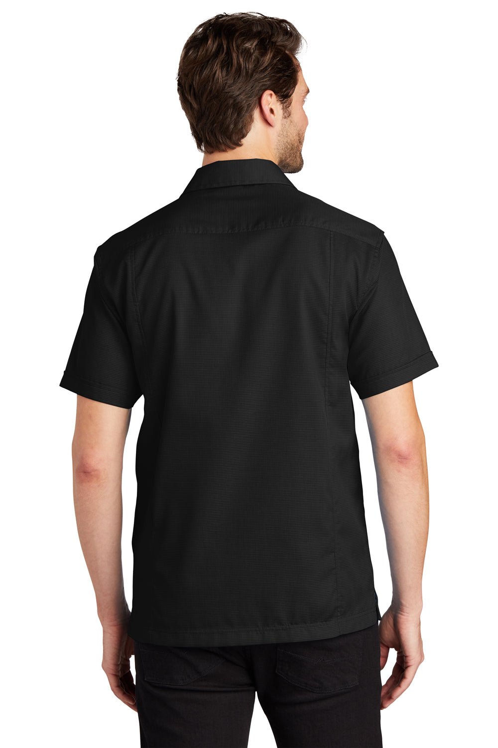 Port Authority S662 Mens Wrinkle Resistant Short Sleeve Button Down Camp Shirt w/ Pocket Black Back