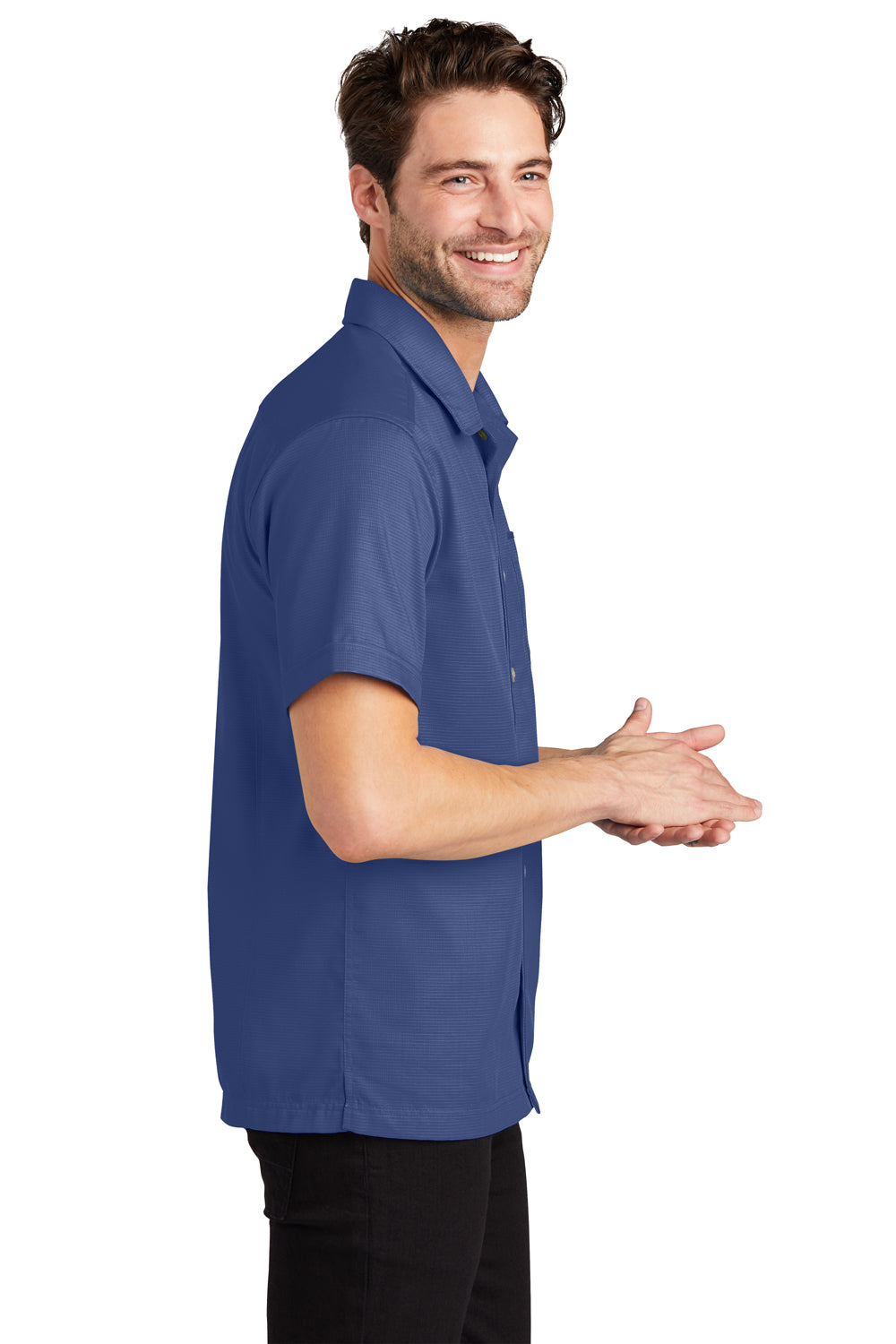 Port Authority S662 Mens Wrinkle Resistant Short Sleeve Button Down Camp Shirt w/ Pocket Royal Blue Side
