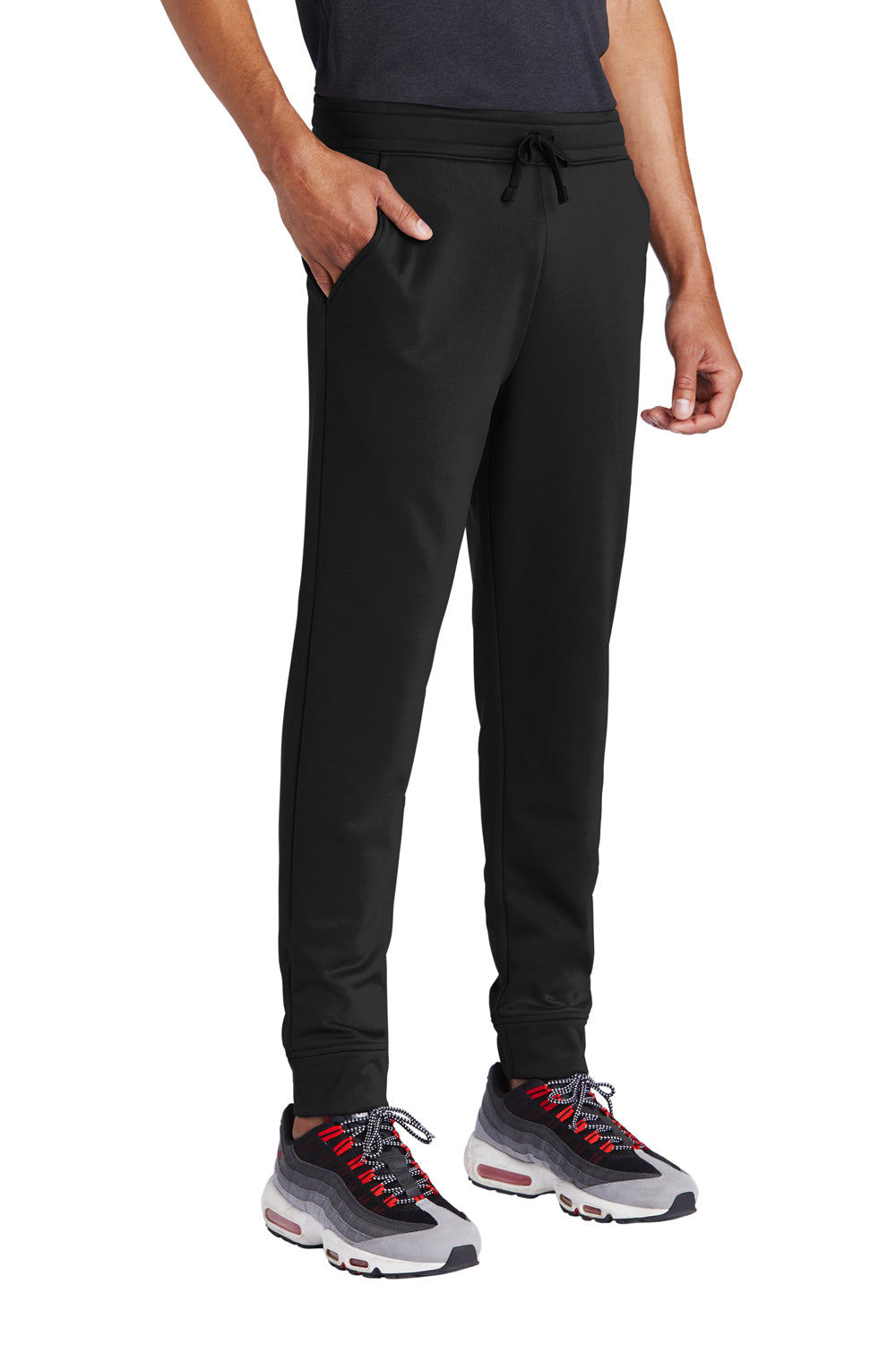 Sport-Tek ST233 Sport Wick Fleece Jogger Sweatpants w/ Pockets Black 3Q