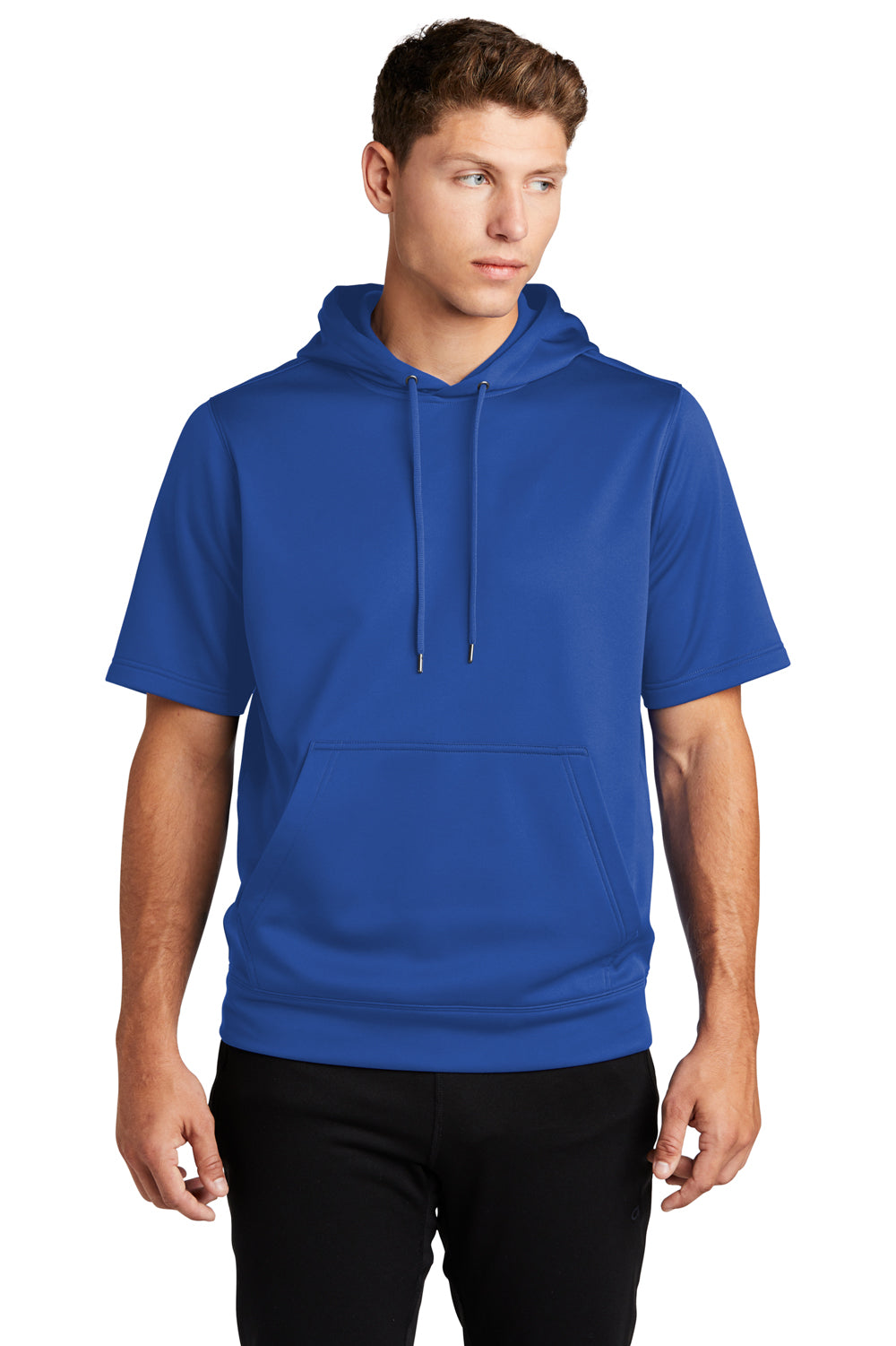 Sport-Tek Mens Fleece Short Sleeve Hooded Sweatshirt Hoodie True Royal Blue Front