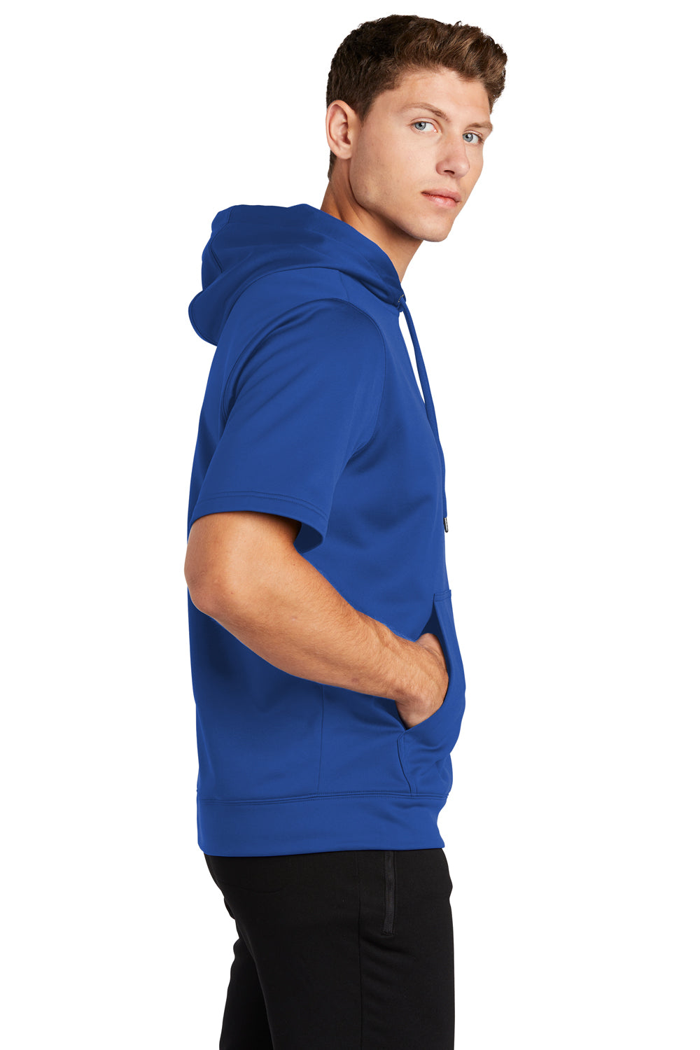 Sport-Tek Mens Fleece Short Sleeve Hooded Sweatshirt Hoodie True Royal Blue Side