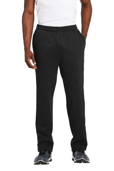 Sport-Tek ST257 Open Bottom Sweatpants w/ Pockets Black Front