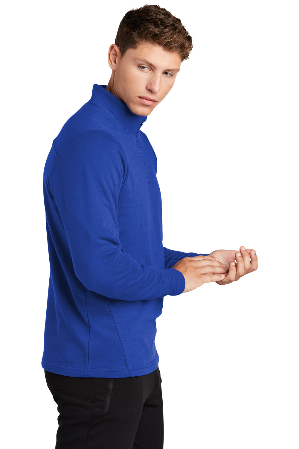 Sport-Tek Mens French Terry 1/4 Zip Sweatshirt True Royal Blue Side