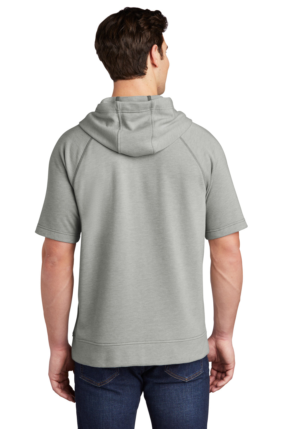 Sport-Tek Mens Moisture Wicking Fleece Short Sleeve Hooded Sweatshirt Hoodie Heather Light Grey Side