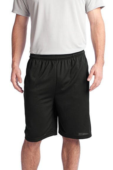 Sport-Tek ST312 PosiCharge Tough Mesh Shorts w/ Pockets Black Front