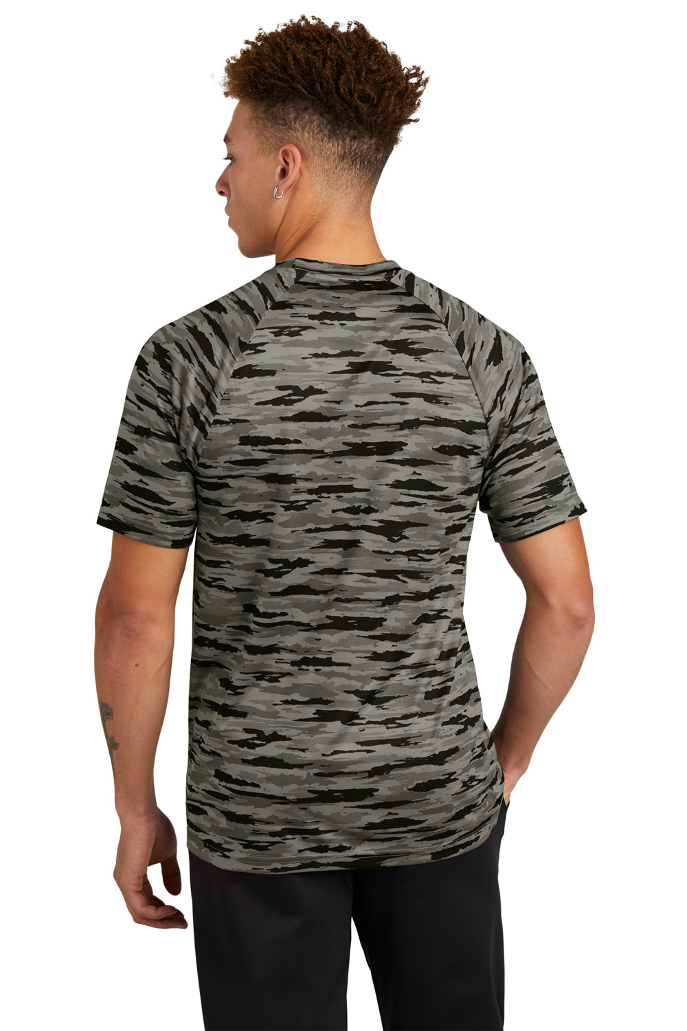 Sport-Tek Mens Drift Camo Short Sleeve Crewneck T-Shirt Black Back