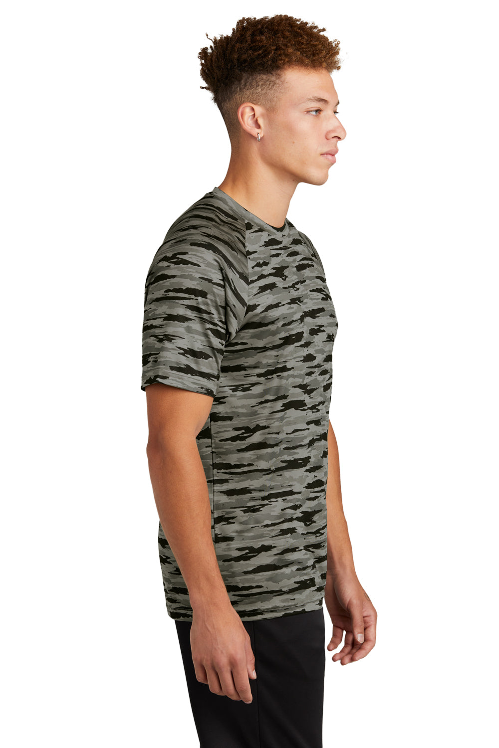 Sport-Tek Mens Drift Camo Short Sleeve Crewneck T-Shirt Black Side