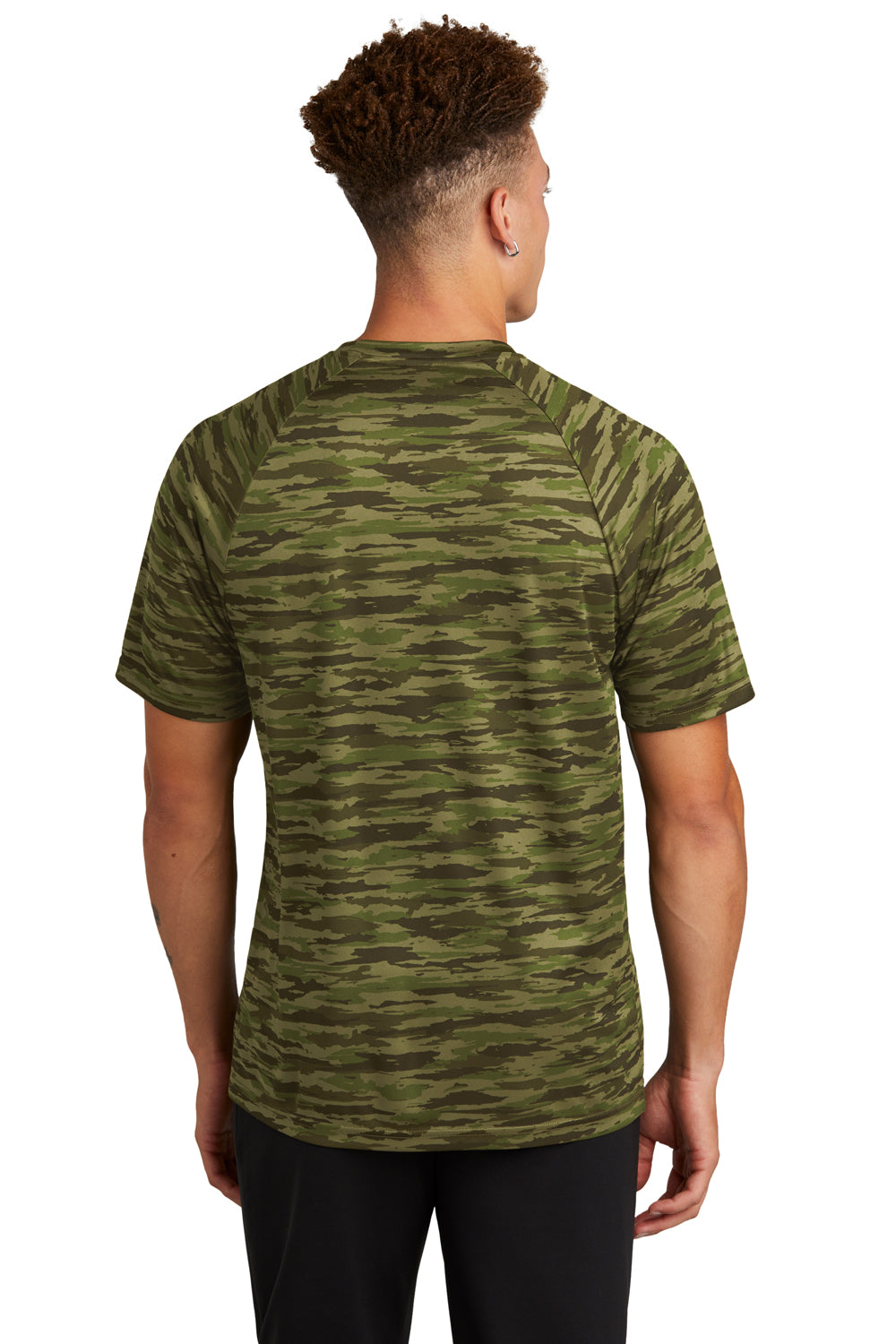 Sport-Tek Mens Drift Camo Short Sleeve Crewneck T-Shirt Olive Drab Green Back