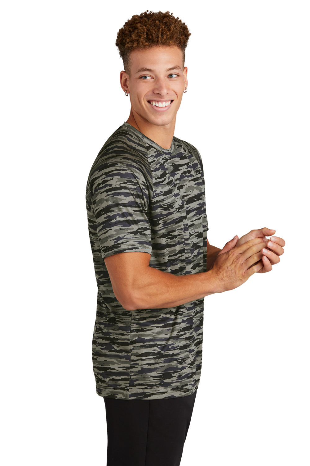 Sport-Tek Mens Drift Camo Short Sleeve Crewneck T-Shirt True Navy Blue Side