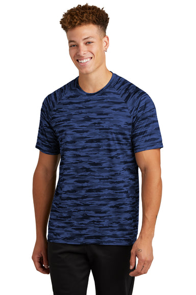 Sport-Tek Mens Drift Camo Short Sleeve Crewneck T-Shirt True Royal Blue Front
