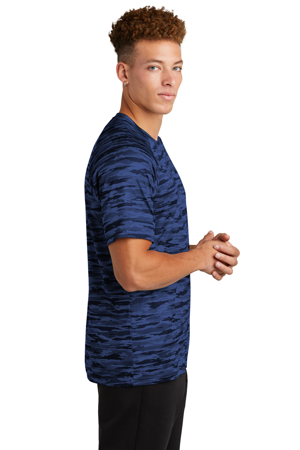 Sport-Tek Mens Drift Camo Short Sleeve Crewneck T-Shirt True Royal Blue Side