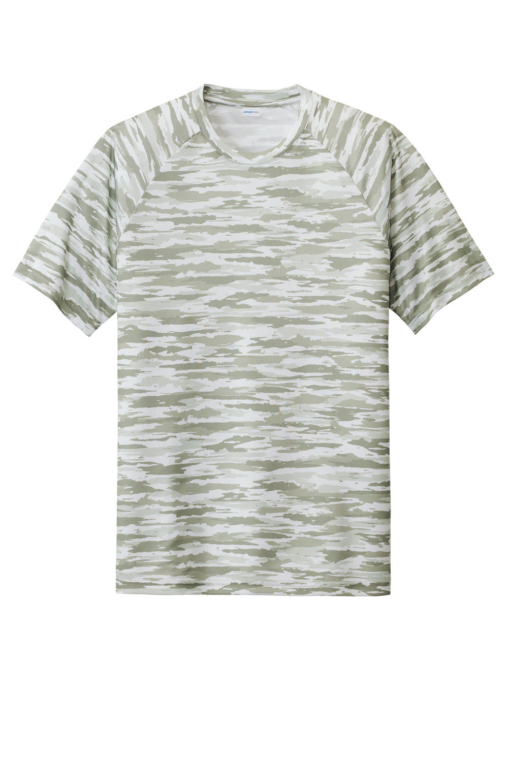 Sport-Tek Mens Drift Camo Short Sleeve Crewneck T-Shirt White Flat Front