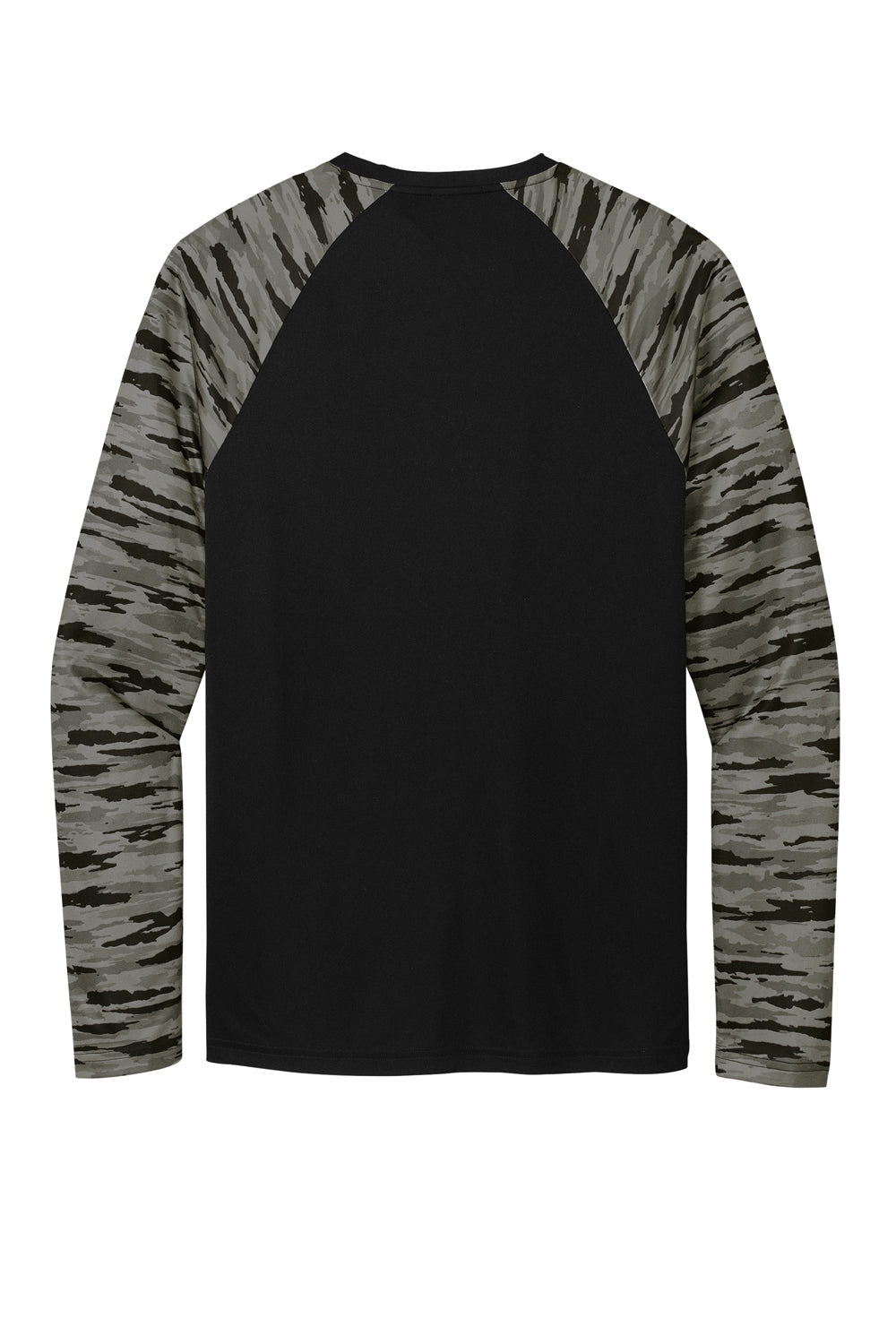 Sport-Tek Mens Drift Camo Colorblock Long Sleeve Crewneck T-Shirt Black Flat Back