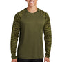 Sport-Tek Mens Drift Camo Colorblock Moisture Wicking Long Sleeve Crewneck T-Shirt - Olive Drab Green