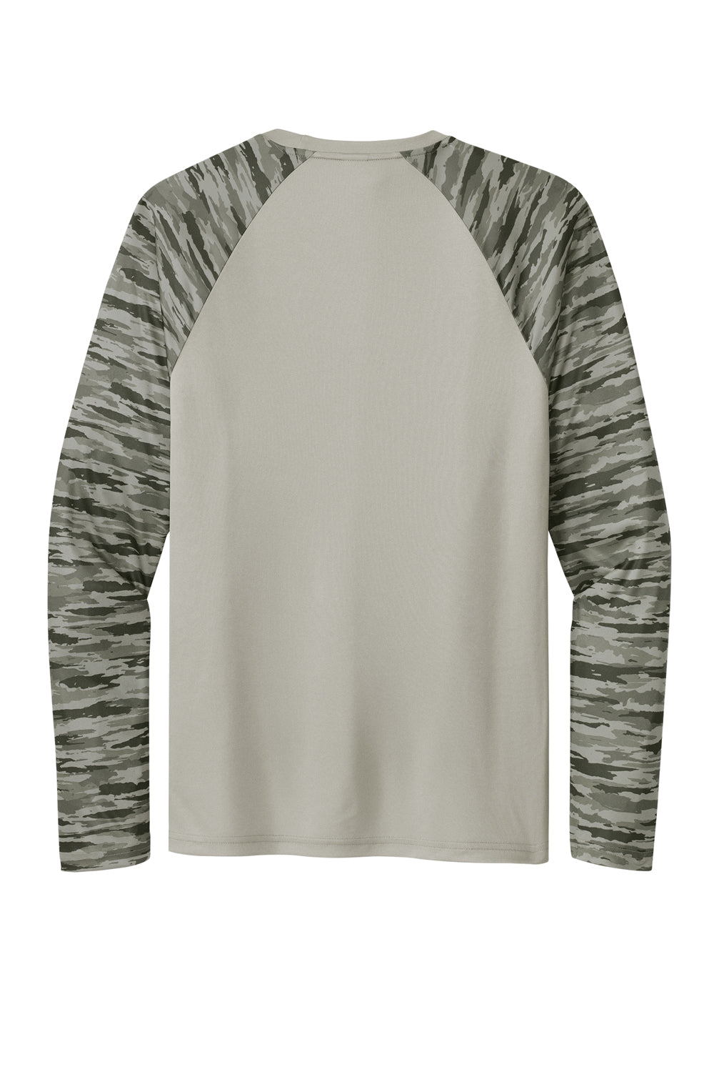 Sport-Tek Mens Drift Camo Colorblock Long Sleeve Crewneck T-Shirt Silver Grey Flat Back