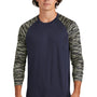 Sport-Tek Mens Drift Camo Colorblock Moisture Wicking Long Sleeve Crewneck T-Shirt - True Navy Blue