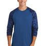 Sport-Tek Mens Drift Camo Colorblock Moisture Wicking Long Sleeve Crewneck T-Shirt - True Royal Blue