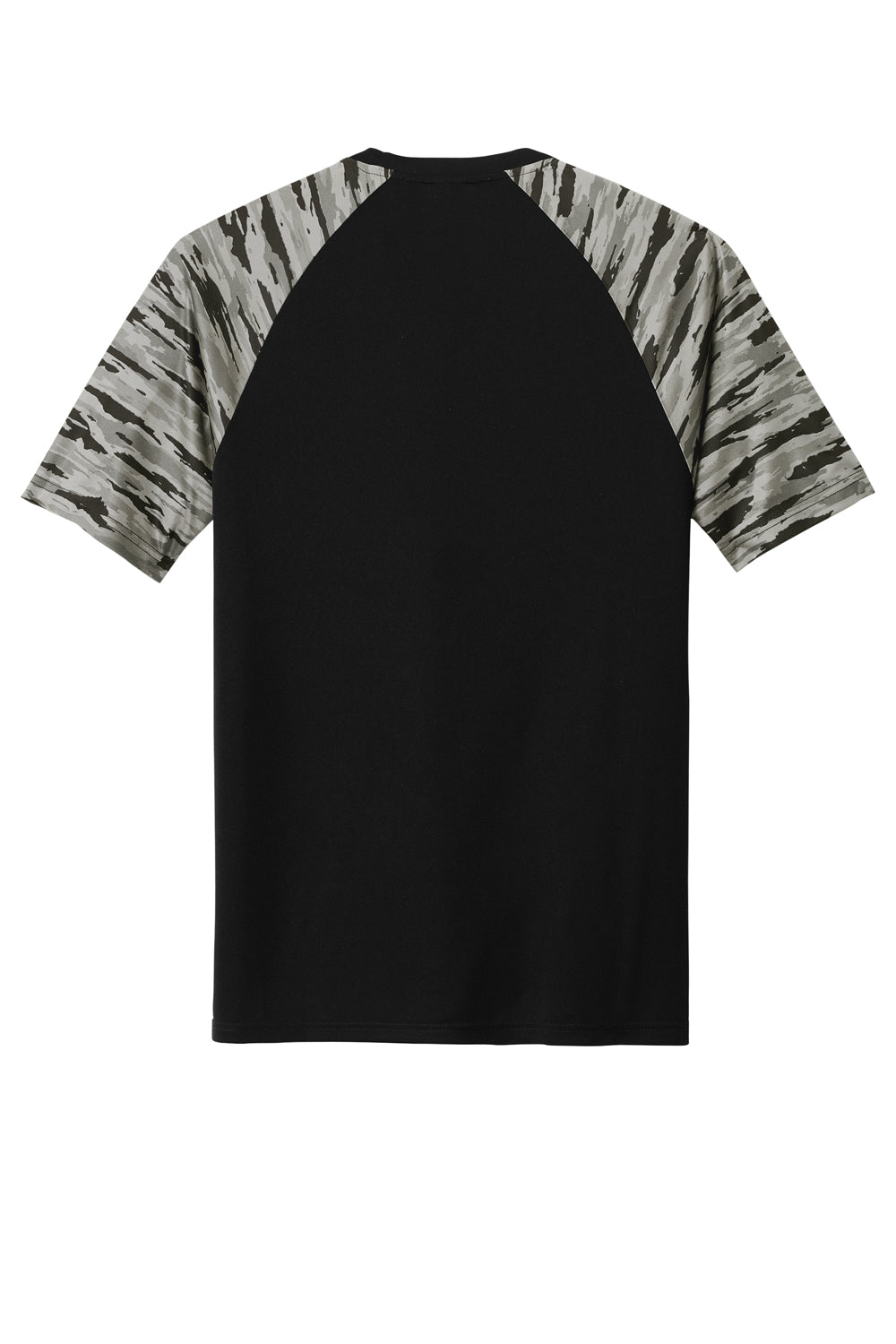 Sport-Tek Mens Drift Camo Colorblock Short Sleeve Crewneck T-Shirt Black Flat Back